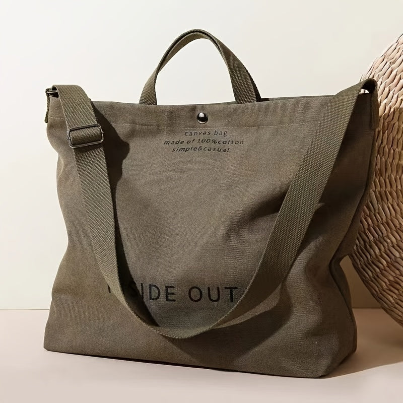 Canvas Shoulder Tote for Women, Everyday Handbag in Army Green, Grey, Brown, Khaki or Black for Casual Outfits, Weekend Outings and Wardrobe Coordination