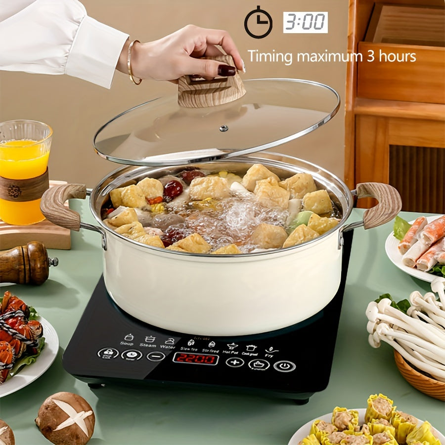 Portable Induction Cooktop with Black Crystal Touch Panel, Single Burner Electric Countertop Stove for Everyday Home Kitchen Cooking and Meal Preparation