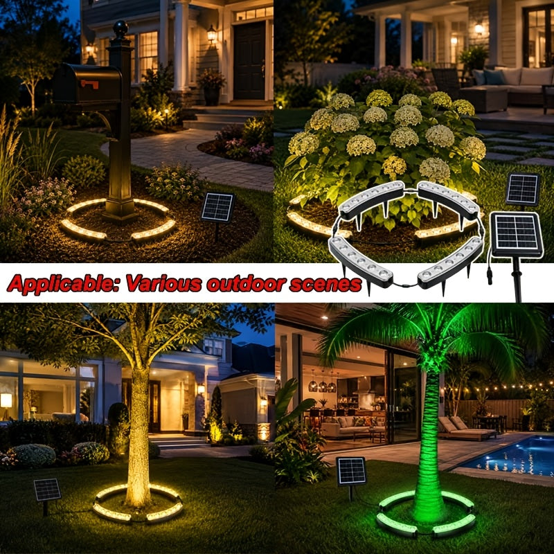 Solar Palm Tree Ring Light with Listed 24 LEDs and IP44 Wording, Single White Light, Warm Light or IPL Option for Garden, Patio and Backyard Ambient Decor