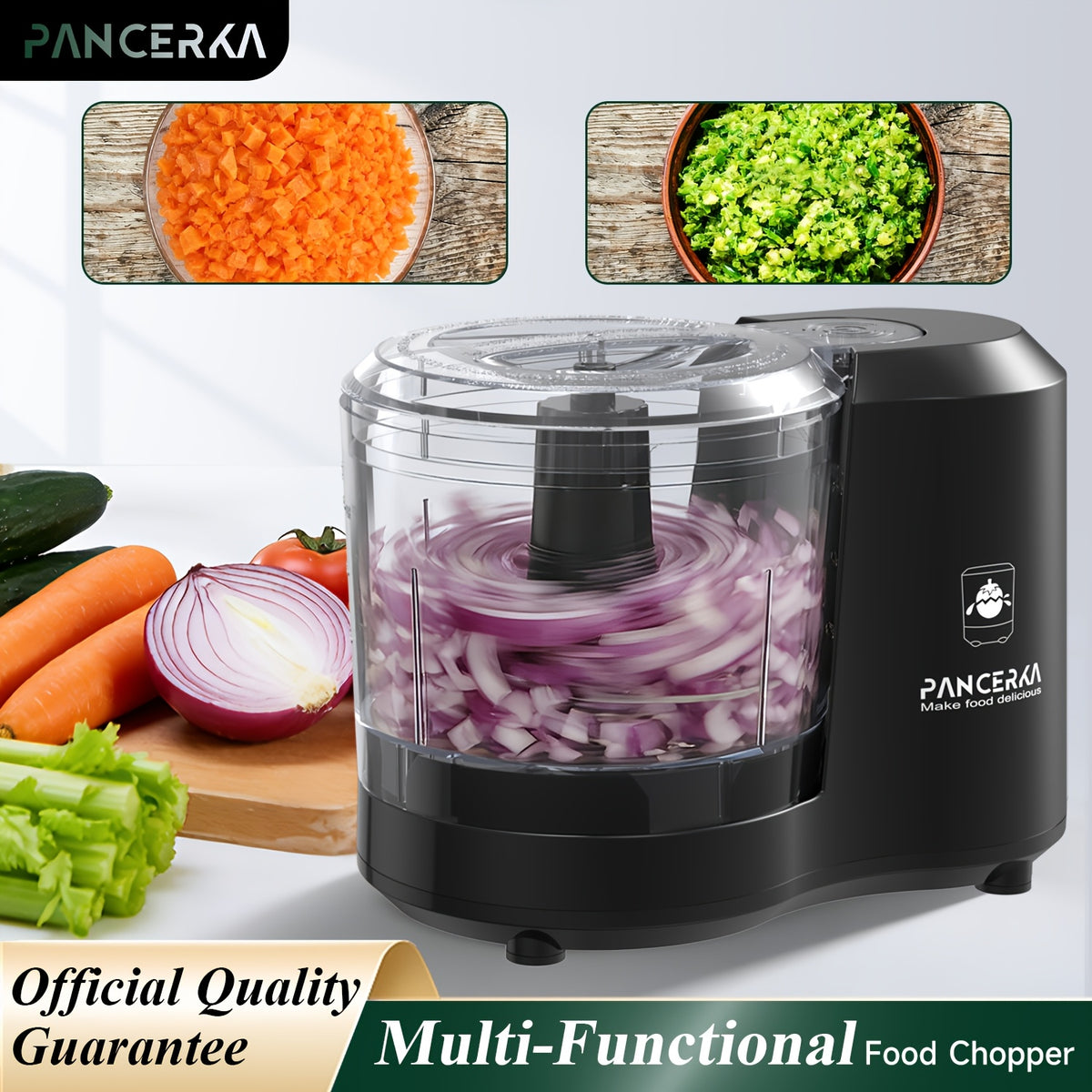 Electric Vegetable Chopper PANCERKA in Black with Listed Dicing, Mincing and Puree Functions, Kitchen Food Processor for Instruction-Approved Meal Preparation