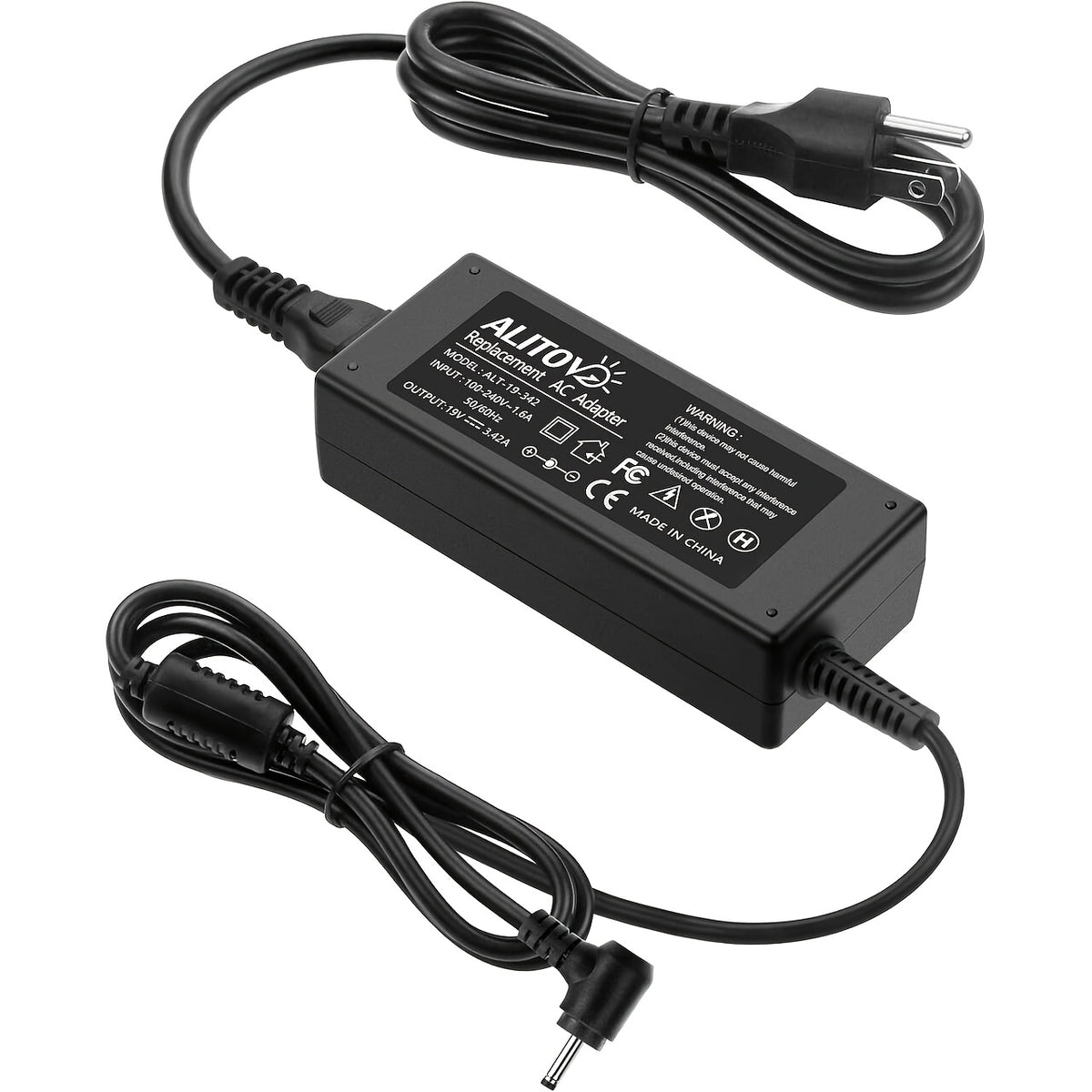 19V Power Supply Adapter with Listed 3.42A 65W Maximum Output, 3.0 x 1.1mm Connector or 5.5 x 2.5mm Nine-Tip Option for Compatible Laptops and Monitors