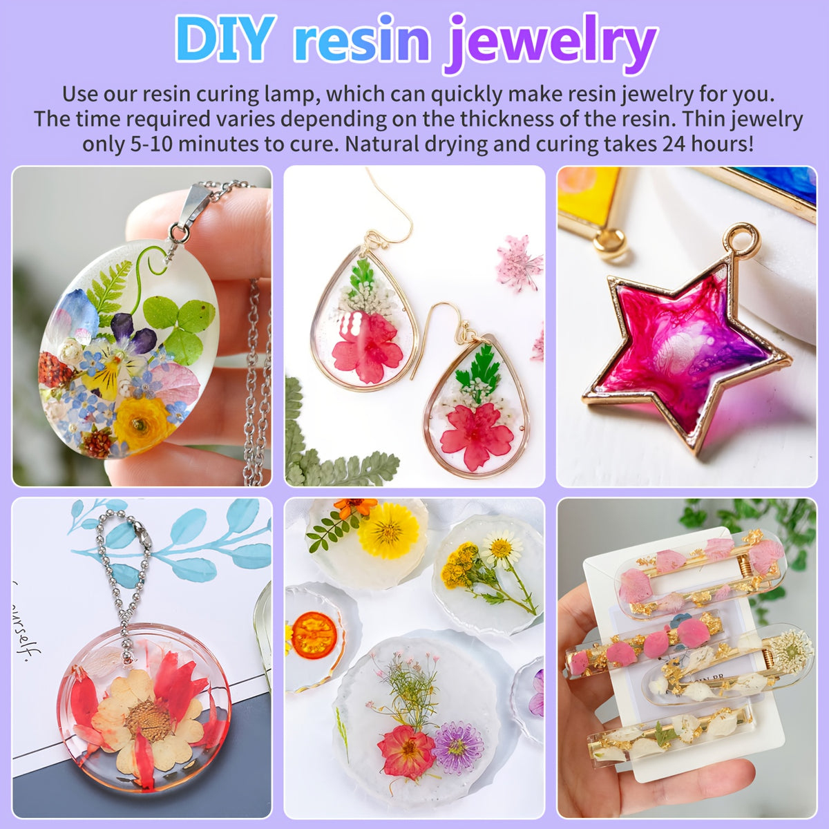 USB Resin Curing Lamp with 96 LEDs, Listed 5V Power Input, Cord and Switch in Dark Violet or Purple for Compatible Resin Jewelry, Molds and DIY Craft Projects