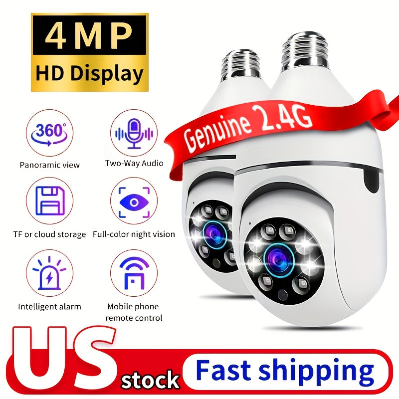 E27 Light Bulb Security Camera Set of 2, CL201 WiFi Cameras with Listed 4MP Video, Color Night Vision, Motion Detection and Two-Way Audio