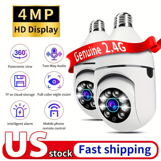 E27 Light Bulb Security Camera Set of 2, CL201 WiFi Cameras with Listed 4MP Video, Color Night Vision, Motion Detection and Two-Way Audio