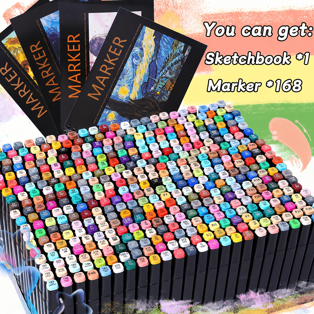 Drawing Marker Set with Dual Tips and Listed A4 Sketchbook, 168, 204 or 262 Color Options for Sketching, Coloring, Illustration and Creative Office Art Projects