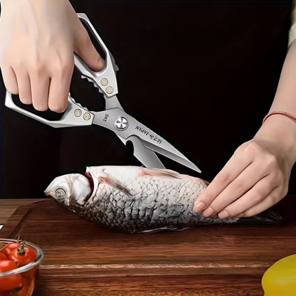 202 Stainless Steel Meat Scissors, Single-Pair Heavy Duty Poultry Shears in Moon Silvery for Chicken Preparation, Home Kitchens and Outdoor Cooking