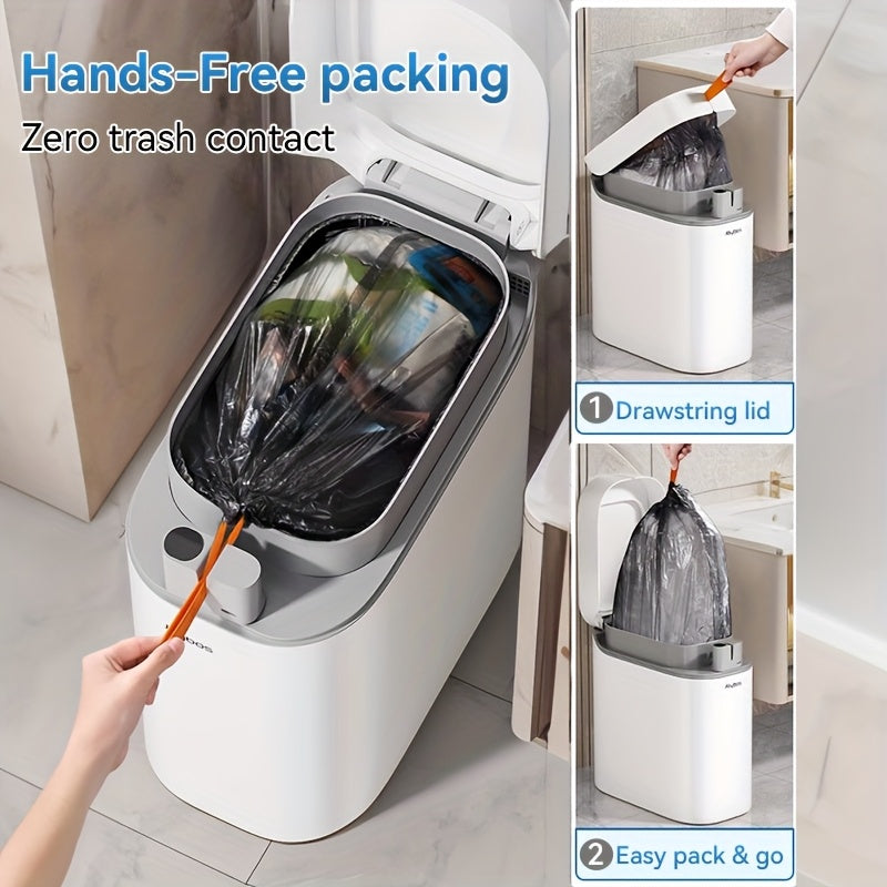 Motion Sensor Trash Can with Automatic Bag-Fitting Reference, White Plastic Bin in One, Two or Three-Piece Packs with Selected Garbage Bag Quantities