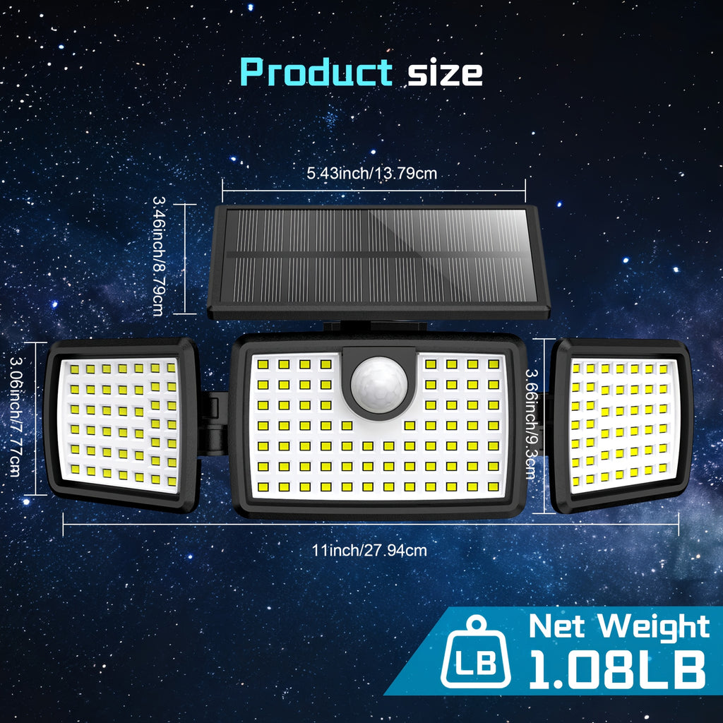 Solar Outdoor Motion Sensor Lights with Remote-Control Options, Two-Piece Pack or Upgraded Four-Head Single Light for Yard, Patio and Garage Exteriors