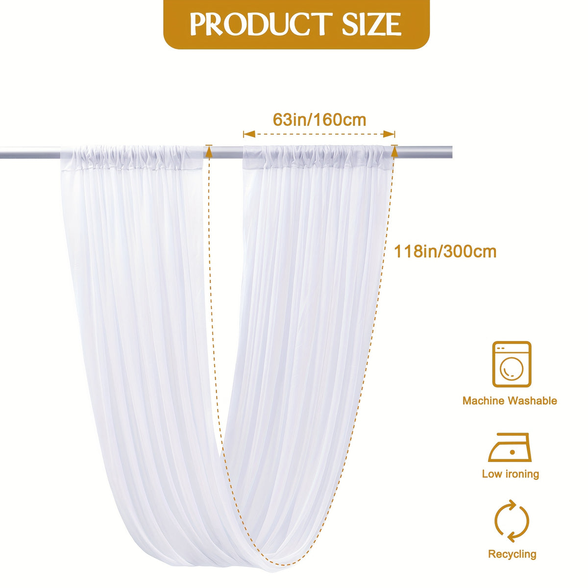 Wedding Ceiling Draping Fabric Set, Six Chiffon-Style Panels with Listed 63 x 118 Inch Size and Pole Pockets in Twelve Color Labels for Ceremony and Event Decor