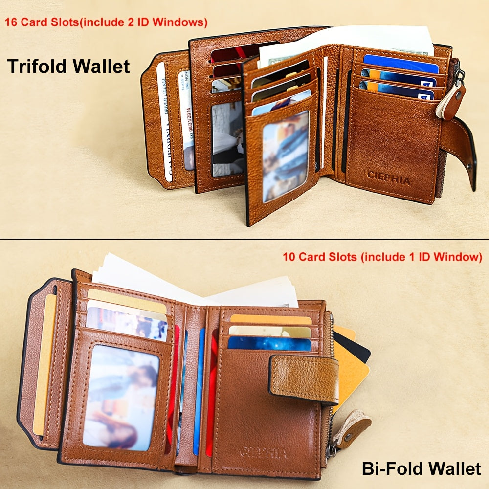 1pc Men's Genuine Leather RFID Blocking Wallet Suitable for Valentine's Day Gift, Vintage Short Top Layer Cowhide Billfold with Zipper Closure, Multi-Function Card Holder & Coin Pocket, ID Holder for Cash,, Keys - Father's Day Gift for Men