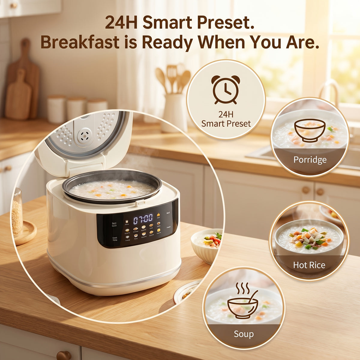 Small Rice Cooker 2L in White, Multifunctional Cooker with 12 Presets, Keep Warm and Delay Timer for Rice, Soup and Oatmeal, 1–3 People
