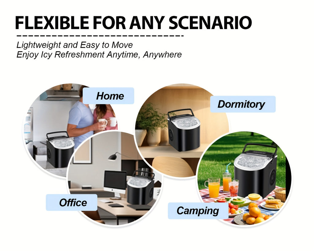 [Portable Ice Maker] Countertop Ice Maker With Handle, Produces 29 Pounds Of Ice In 24 Hours, Makes 9 Ice Cubes In 6 Minutes. Portable Ice Maker Comes With A Basket And Ice Scoop