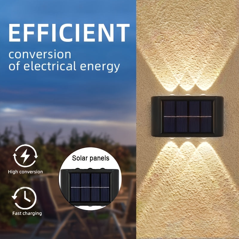 Solar Up and Down Wall Sconces with Listed 6-LED Design, White or Warm Light and 4- or 8-Piece Options for Outdoor Fence, Patio and Garden Decoration
