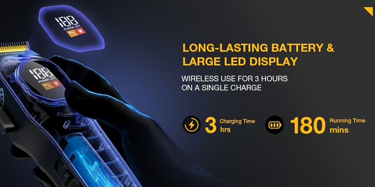 Cordless Grooming Tools by SUPRENT for Men, T-Blade Beard Trimmer or Hair Clippers with Listed LED Display and Rechargeable Power for Home Styling