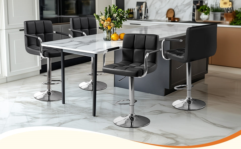 PU Leather Bar Stools Set of 2 by Costoffs, Adjustable Height and 360-Degree Swivel Seats with Backrests, Footrests and Steel Bases for Kitchen Islands