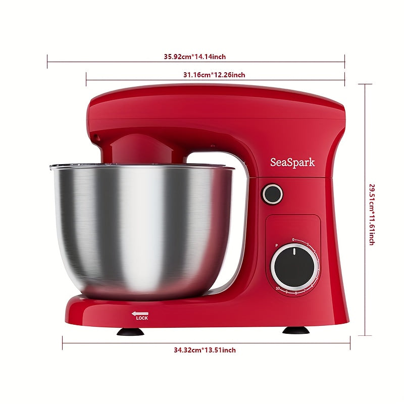 Tilt-Head Stand Mixer with 10 Speeds and Pulse Button, Stainless Steel Bowl, Dough Hook and Egg Mixer, 5L-Labeled Red, Silvery or Black Options for Home Baking