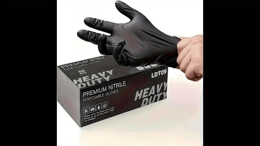 6 Mil Black Nitrile Disposable Gloves, 50-Count Latex-Free Household Cleaning Gloves with Textured Fingertips and S, M, L or XL Size References