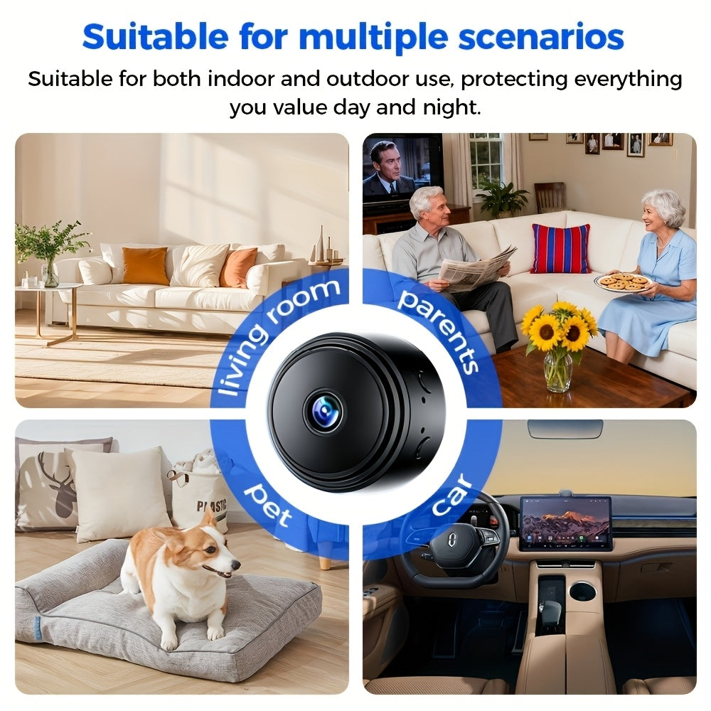 Mini WiFi Security Camera 4-Pack with Magnetic Mount, 2.4GHz Indoor Cameras with Night Vision, Motion Detection, App Remote Viewing and SD Recording Support