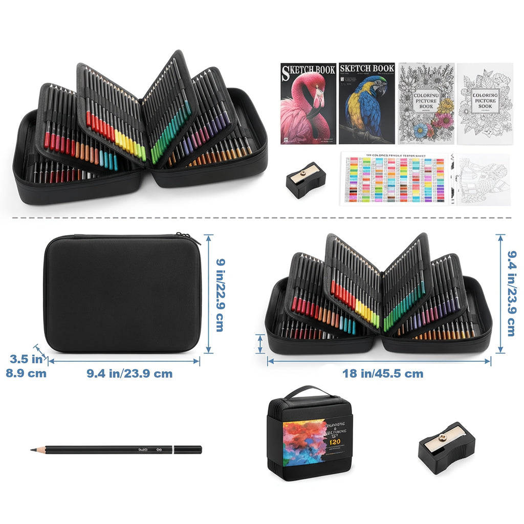 120 Color Colored Pencil Set with Listed Sketchbook for Adult Coloring Books, Drawing, Sketching, Blending and Shading Practice at Home or in Art Classes