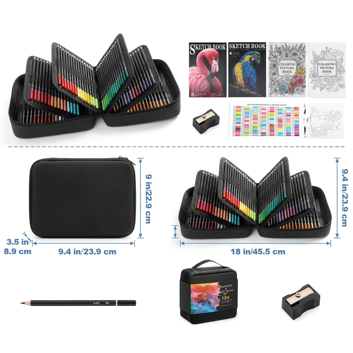 120 Color Colored Pencil Set with Listed Sketchbook for Adult Coloring Books, Drawing, Sketching, Blending and Shading Practice at Home or in Art Classes