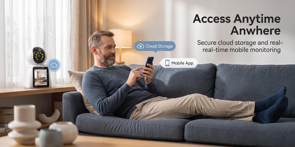 Screen-Equipped Video Call Camera with Listed 3MP Imaging, WiFi Two-Way Video and Audio, One-Click Call Button, PTZ Design and Motion Alerts for Indoor Home Monitoring
