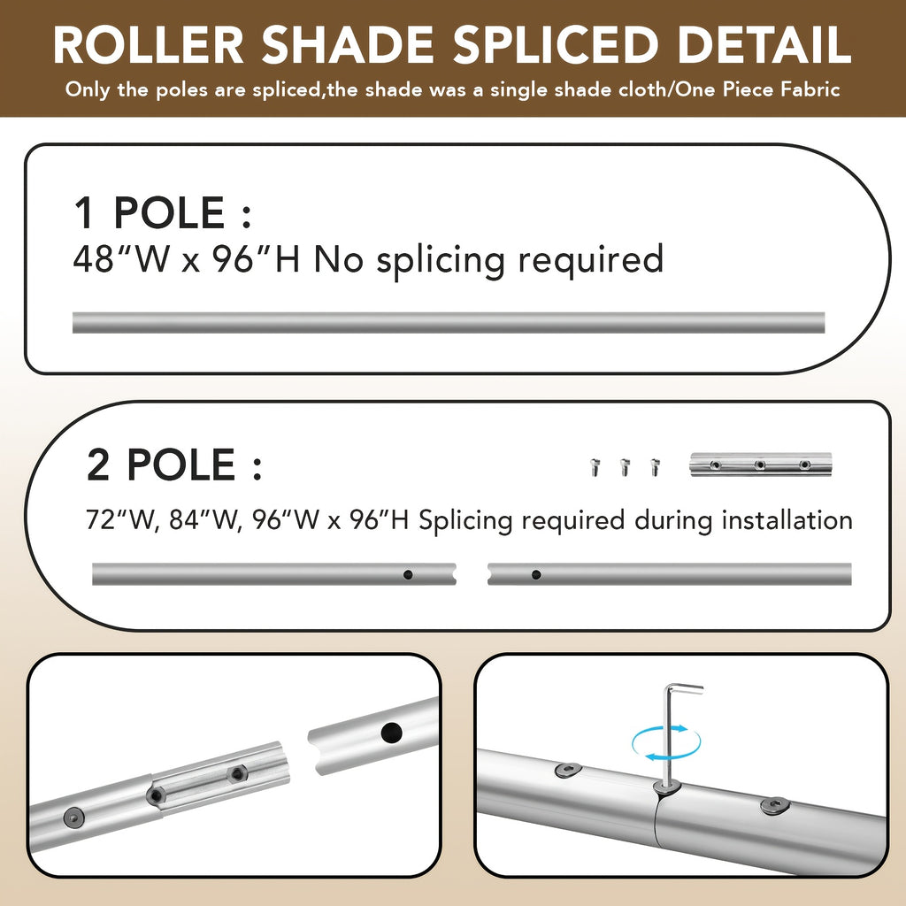 Outdoor Roller Shade in Gray or Mocha, Cordless Roll Up Patio Blind with 220GSM HDPE Fabric, One-Piece Panel and Seven Sizes for Porch, Deck and Balcony