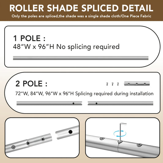 Outdoor Roller Shade in Gray or Mocha, Cordless Roll Up Patio Blind with 220GSM HDPE Fabric, One-Piece Panel and Seven Sizes for Porch, Deck and Balcony