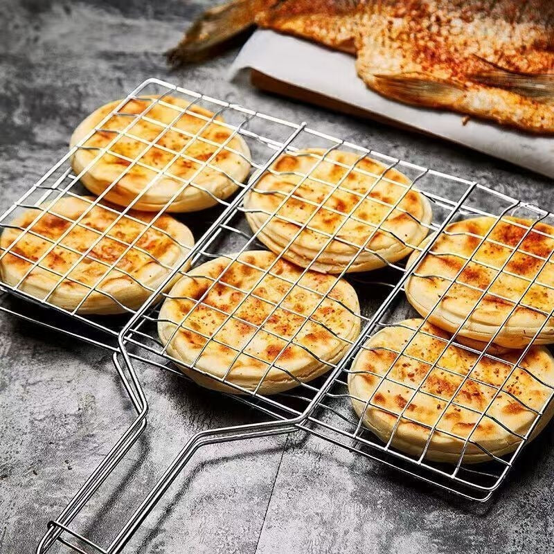 Rectangular Grill Basket with Large-Capacity Metal Grid Design for Fish, Chicken, Steak, Shrimp and Vegetables at Backyard BBQs, Picnics and Camping
