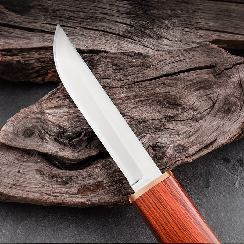 420 Stainless Steel Chef Knife with Polished Fixed Blade and Wooden Handle, One or Two-Piece Model Labels for Everyday Meat, Fruit and Kitchen Food Prep