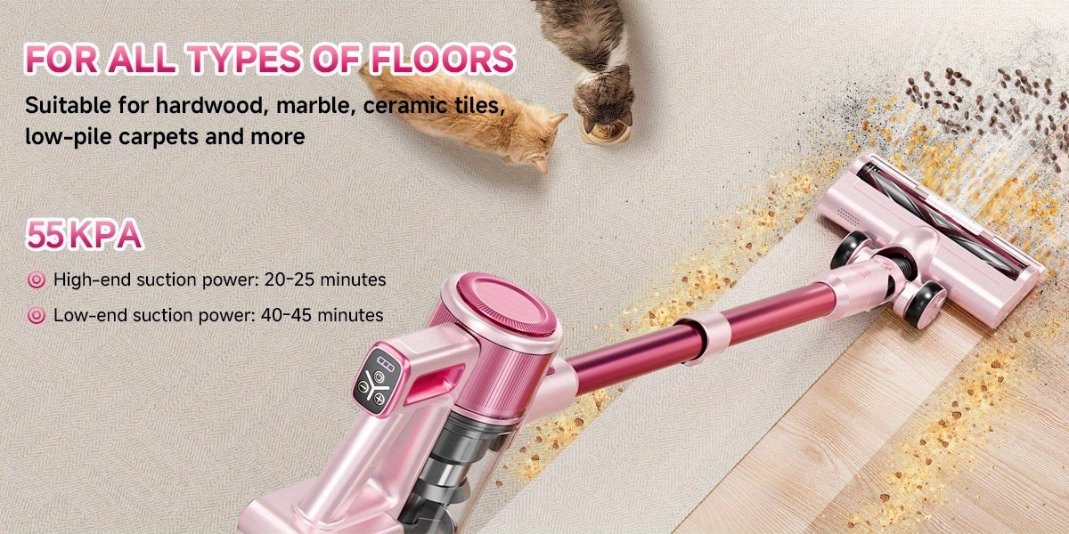 LED-Lit Convertible Stick Vacuum with Listed 55kPa Suction, Handheld Cleaning Format and Nine Color Labels for Compatible Floors, Carpets and Pet Hair Cleanup