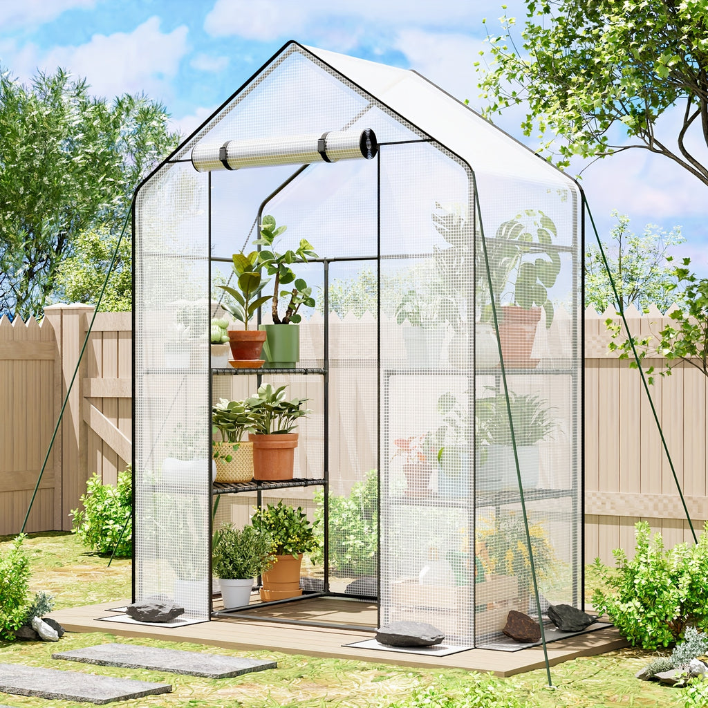 Portable Mini Greenhouse by WHONLINE with Listed PE Cover and Tiered Plant Stand, White or Green Style Options for Seedling and Flower Growing at Home