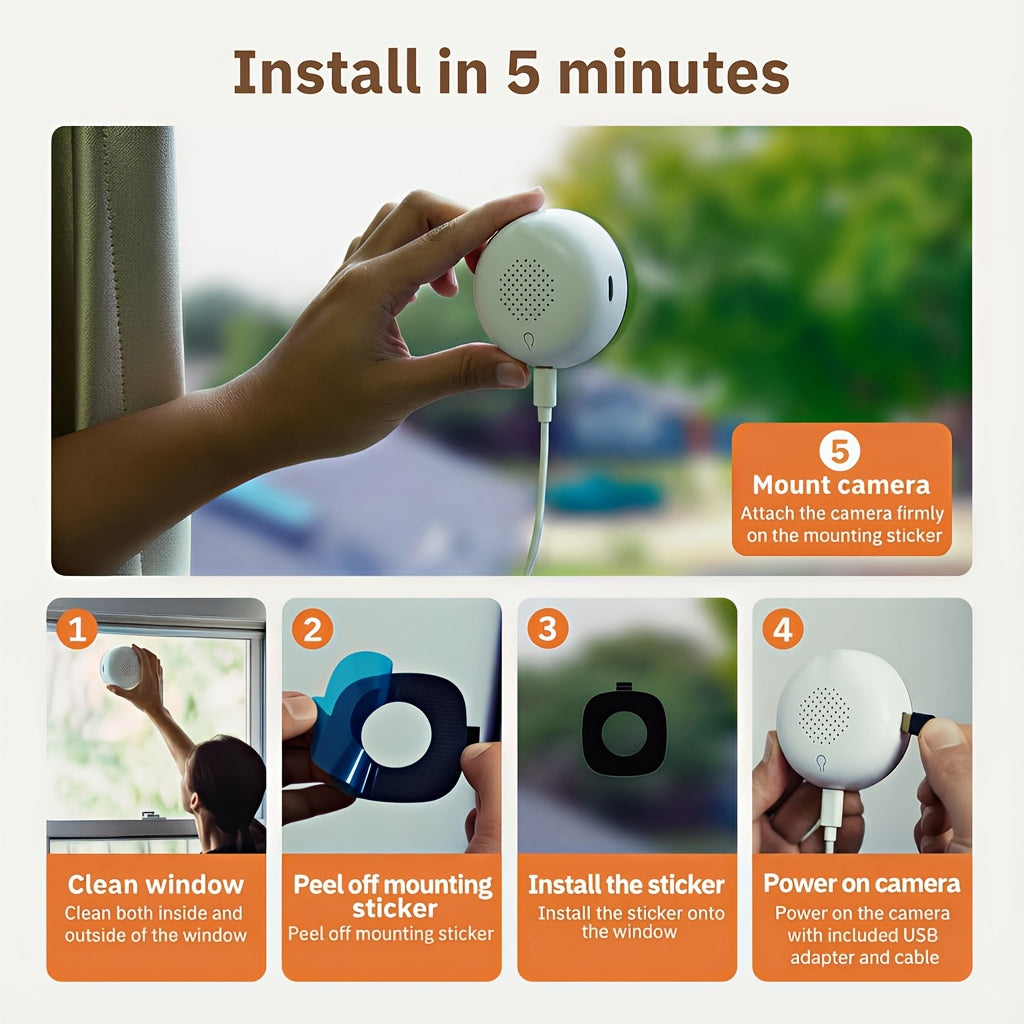 4MP Wireless Window Camera with Dual-Band WiFi, Two-Way Audio and Motion Tracking, AI Blacklight or Full-Color Single-Camera Options for Indoor Pet Monitoring