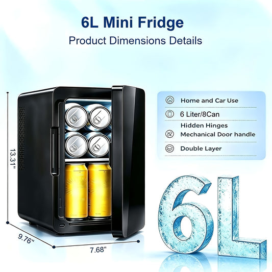 Thermoelectric Mini Fridge Cooler and Warmer with 120V AC and 12V DC Power, White 10L or Black 1.06-Gallon Options for Bedroom, Office and Car