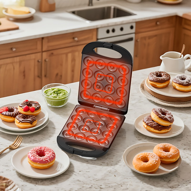 Donut Maker 16-Hole Dual Heating Electric Baking Machine, Precise Temperature Control Pancake and Cake Maker for Family Breakfast, Snacks and Desserts, Multi-Functional Home Donut Baker for Kids and Baking Stores