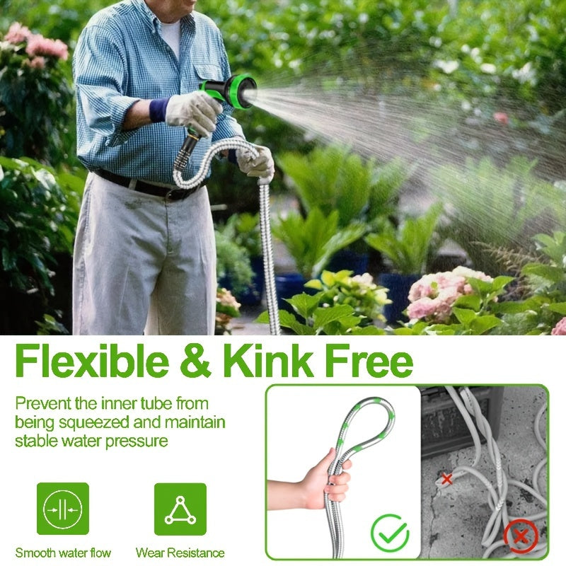 Flexible Garden Watering Hose with 25ft to 150ft Length Labels, Orange or Black Green and Selected Nozzle or Accessory Options for Lawn Care and Car Rinsing