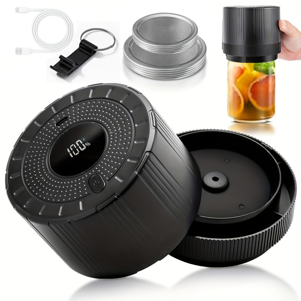 Electric Mason Jar Vacuum Sealer with One-Touch Operation, USB Rechargeable Kitchen Jar Sealing Tool with Wide and Narrow Mouth Lids, Black or White Options