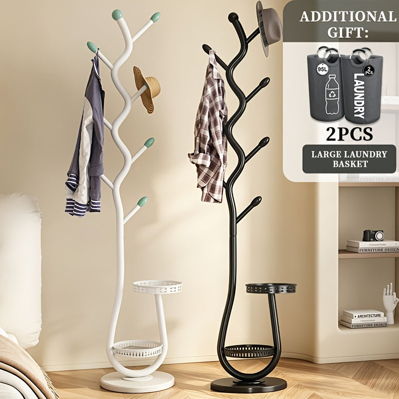 Clothes Rack with Shelf, Freestanding Metal Vertical Organizer in White or Black for Coats, Hats and Scarves, Single Rack for Everyday Home Clothing Storage