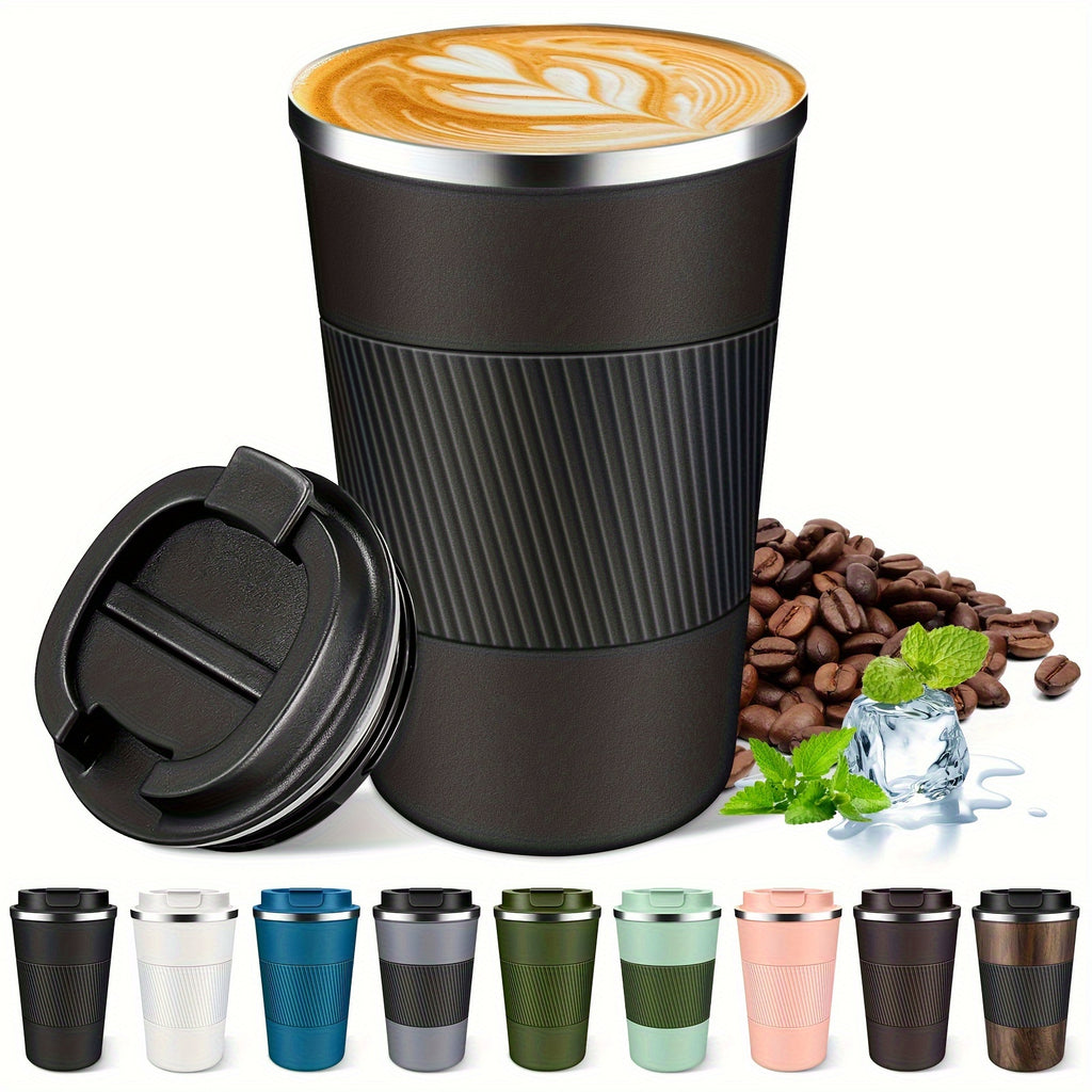 Insulated Travel Coffee Mug with Lid, 380ml or 510ml Reusable Stainless Steel Tumbler in Multiple Colors for Hot and Cold Drinks, Morning Commutes and Camping