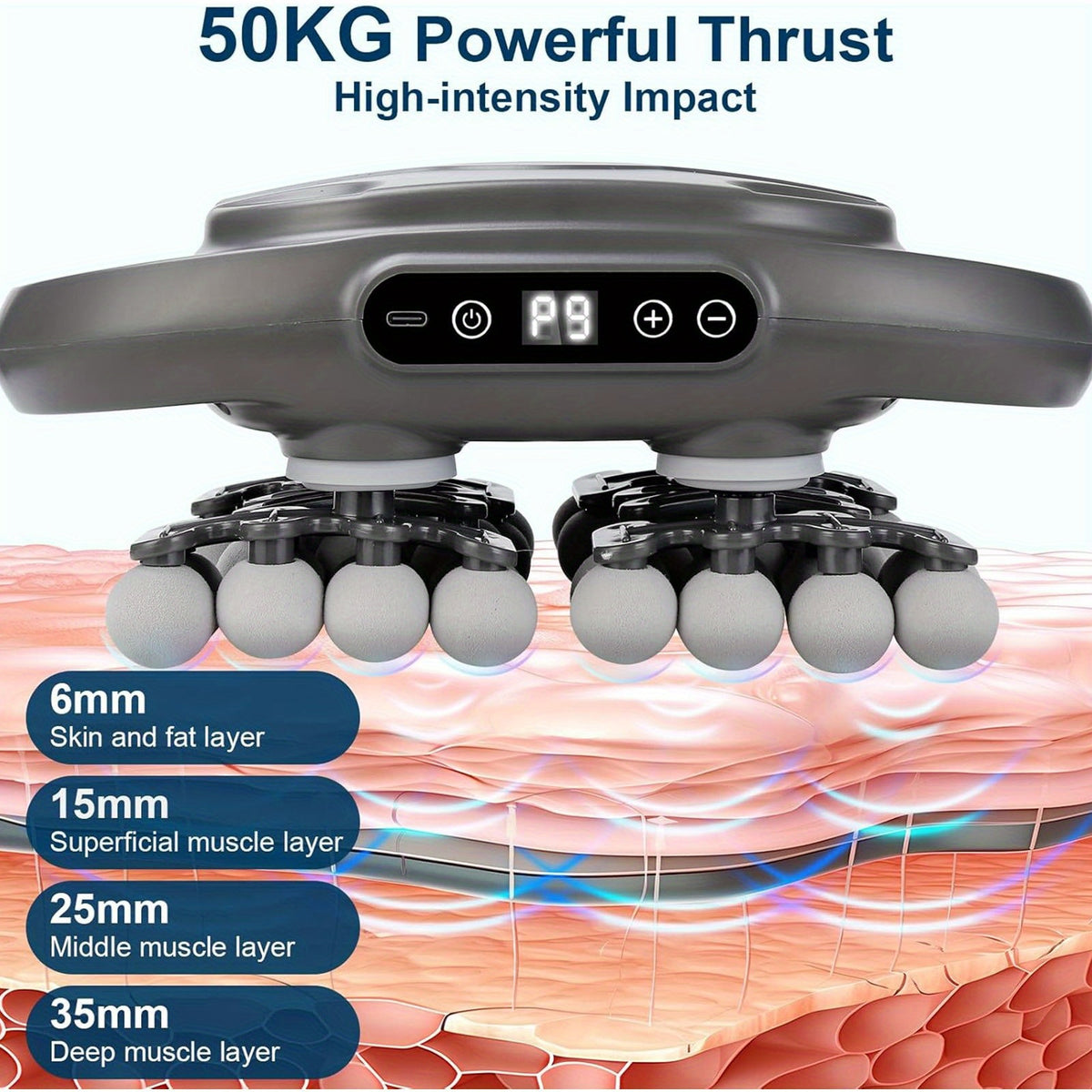 Deep Tissue Massage Gun with 42-Head Design, Handheld Percussion Massager with 9 Modes and 9 Intensity Levels, USB-C Charging and Storage Box for Home, Gym and Travel