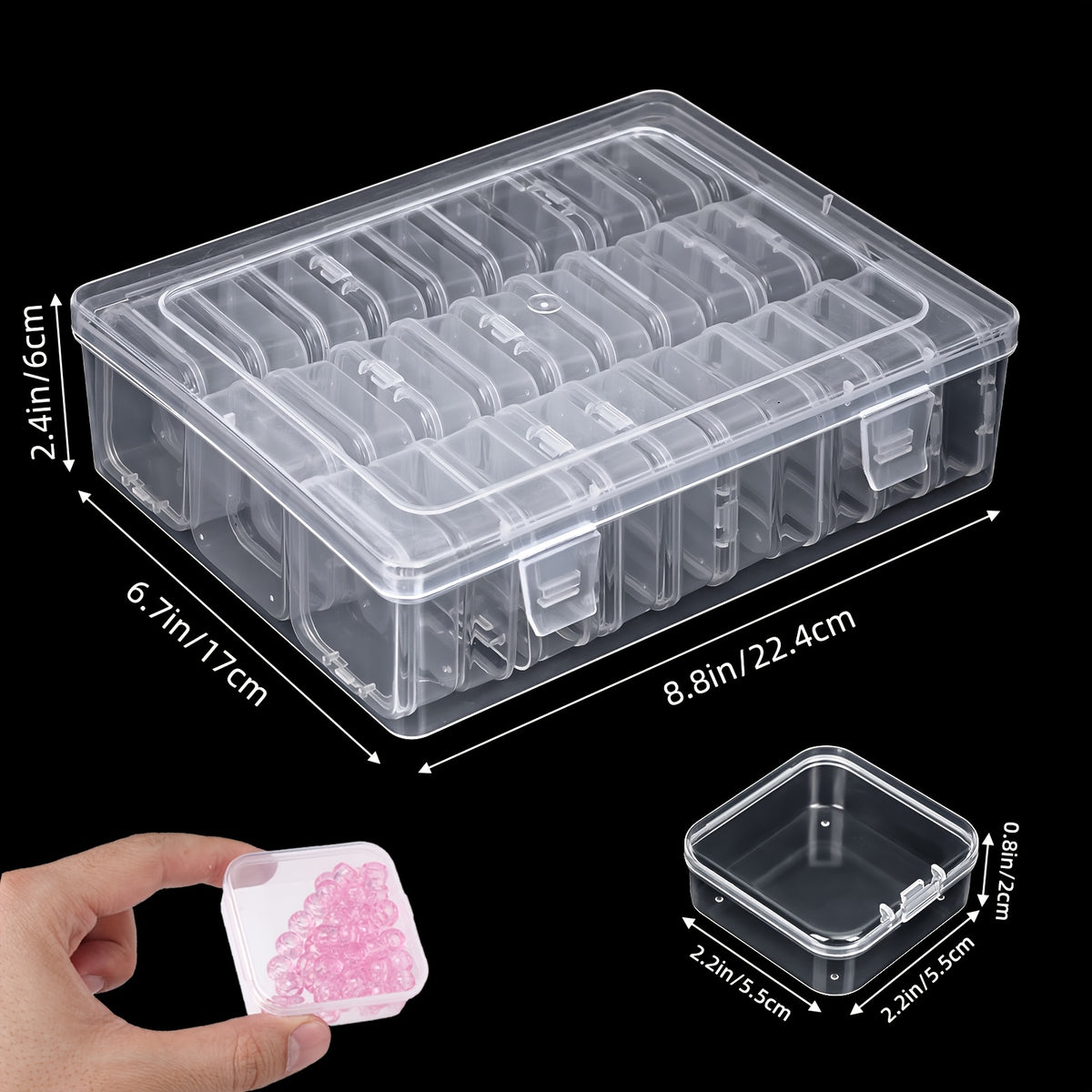 90-Slot Bead Storage Set by TOMNK, Three Clear Stackable Plastic Organizer Boxes with 30 Compartments Each for Jewelry-Making Supplies, DIY Crafts and Small Accessories