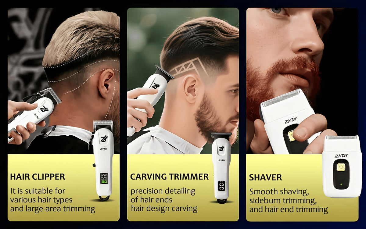 LCD Hair Clipper with Listed USB Charging and Stainless Steel Blades, Upgraded Single Clipper or Three-in-One Electric Razor and Shaver Kit for Home Grooming