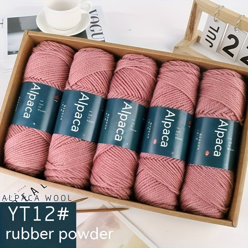 Alpaca Blend Knitting Yarn, Five-Piece Set with Listed 95% Alpaca and 5% Acrylic, 3.53 oz per Piece for 4–5 mm Needles and Handmade Scarves, Hats or Sweaters