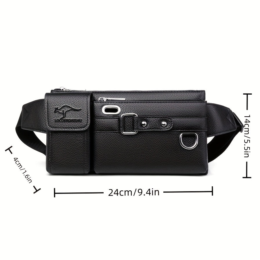 Multi-Compartment Waist Bag in Black or Brown, Listed Crossbody and Sling Carry Styles for Everyday Commuting, Shopping, Travel and Casual Outings