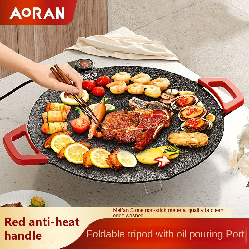 Adjustable Temperature Electric Grill Pan with Listed Nonstick Surface and 110V American Plug, Large Red Ear Model for Grilling, Frying and Home Kitchen Meals