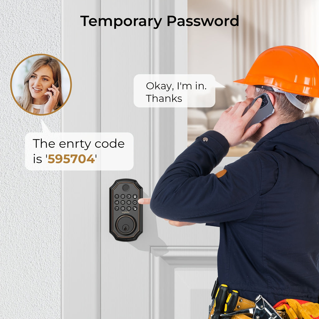 Electronic Deadbolt and Handle Set by ARPHA, Black Keyless Entry Door Lock with Listed 100 Codes, One-Time Password and Auto-Lock for Compatible Doors