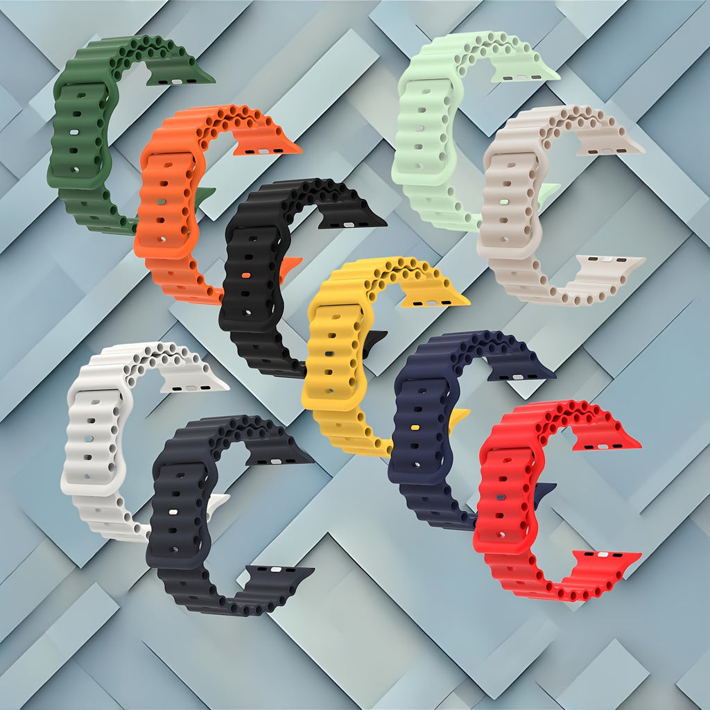 Silicone Watch Bands Compatible with Apple Watch, 10-Set Mixed Color Replacement Straps with Lightweight Breathable Design and Two Case-Size Groups