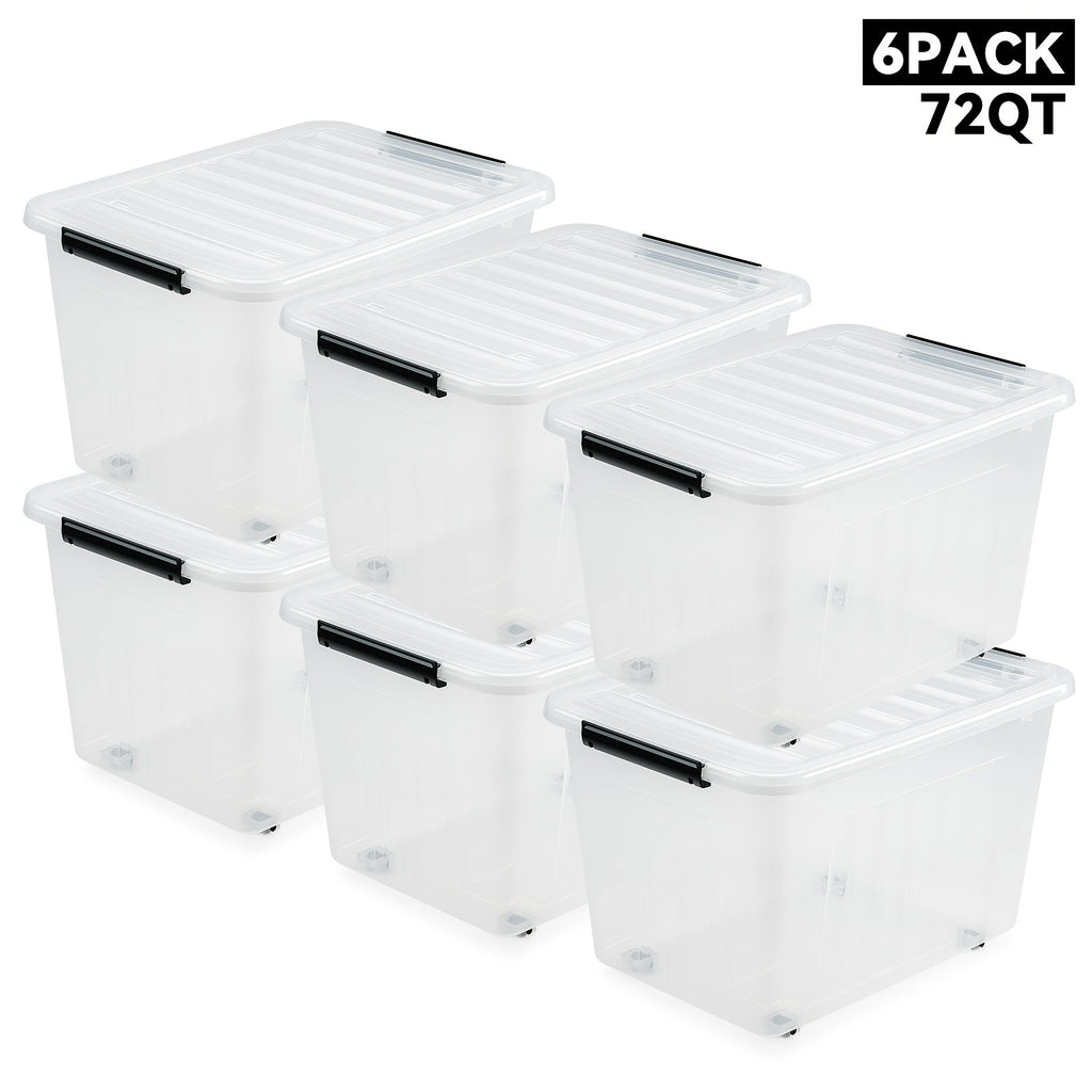 Rolling Storage Bins with Lids and Listed Stackable Plastic Design, 72QT Four or Six Pack and 97QT Four Pack Options in Four Colors for Household Organization
