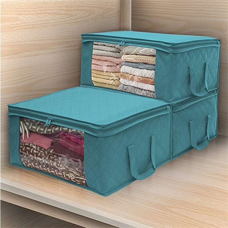 Clothing Storage Bags Set of 3 with Lids and Handles, Foldable Blanket and Quilt Organizers for Bedroom Closets, Wardrobes and Suitable Under-Bed Spaces