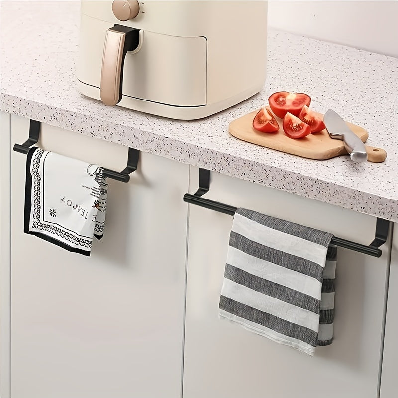 Towel Rack Set in Black Stainless Steel, Upgraded Two-Piece Option with Rear Hook and Punch-Free Design References for Kitchen and Bathroom Organization