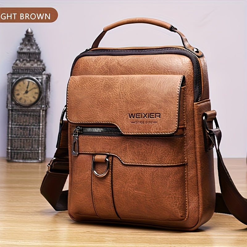 Men's Leather Diagonal Backpack, Retro Sling-Style Commuter Bag with Adjustable Shoulder Strap in Black, Dark Brown or Brown for Everyday Outings and Travel
